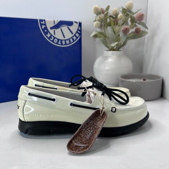 Birkenstock Tennessee Patent Leather Top Sider White Regular Fit Women W5/M3 NWD - Picture 3 of 10